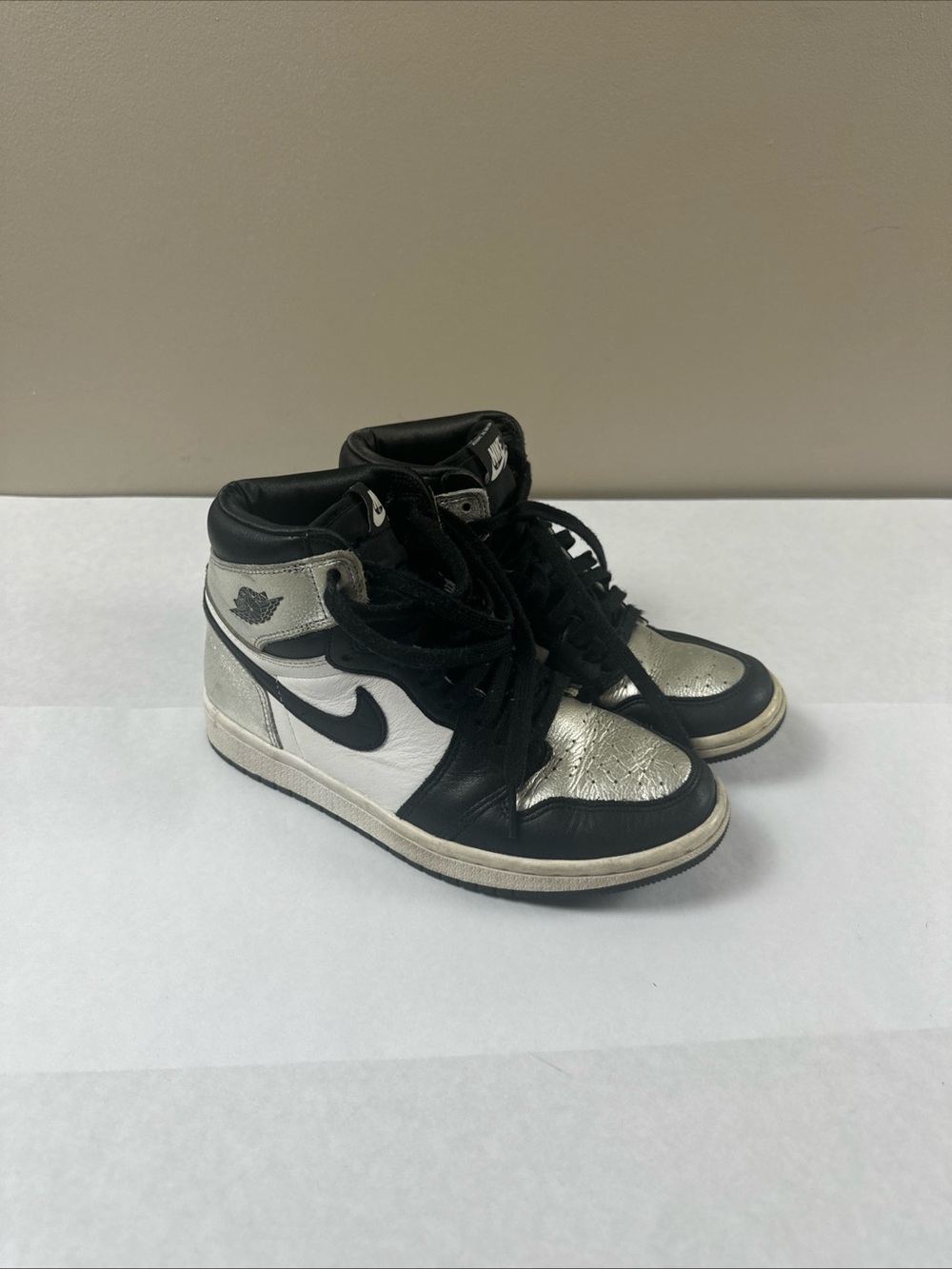 Nike Air Jordan 1 Mid Retro Sneakers - Black, White & Silver- RARE